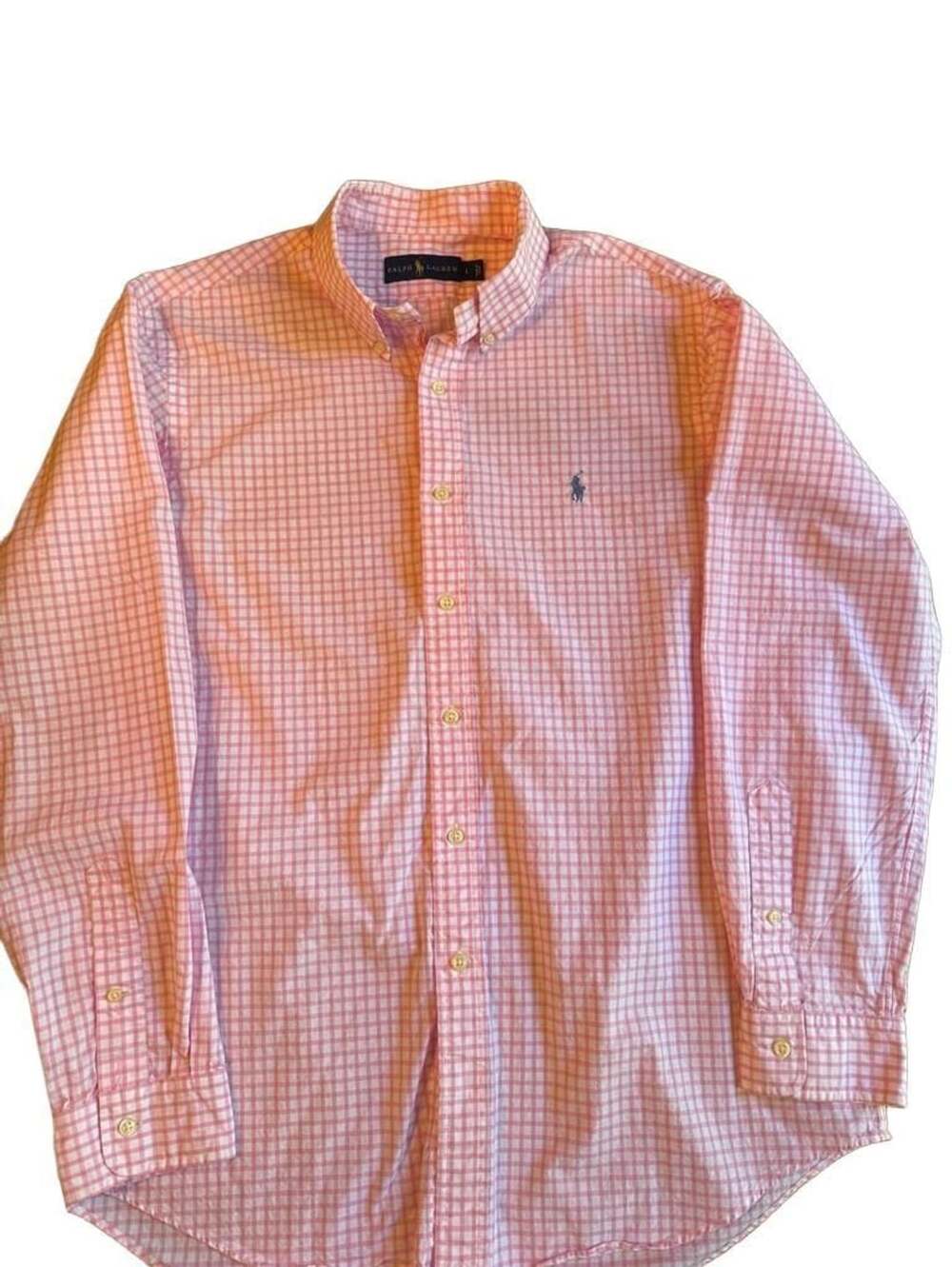 Ralph Lauren Button Down Shirt Size L Pink Gingham Long Sleeve h1424